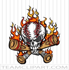 Flaming Baseball Skull Cartoon