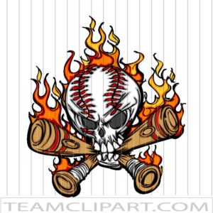 Flaming Baseball Skull Cartoon